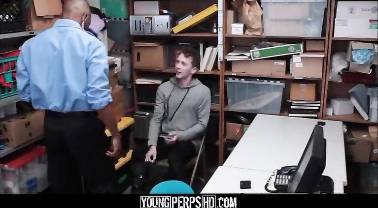 twink caught shoplifting and fucked by black security officer