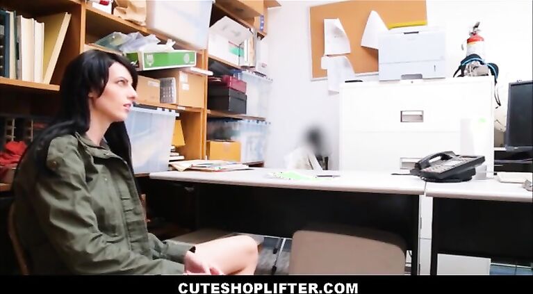 cute natural big tits shoplifter fucked in security office