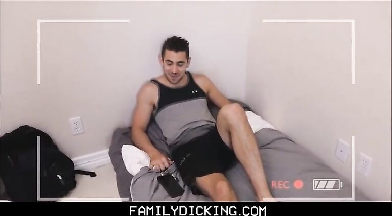 jock stepson and his bear stepdad threesome with twink roommate