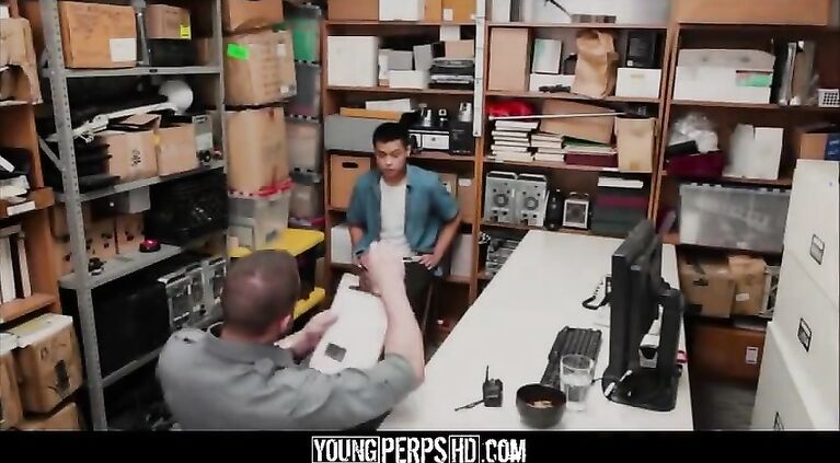 straight young asian guy caught stealing jewelry for girlfriend fucked by gay officer for freedom