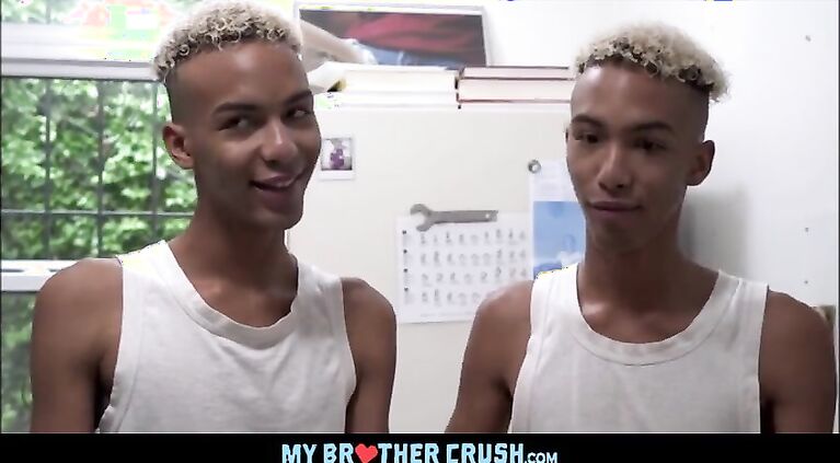 hot skinny black twink identical twin brothers diego and dante threesome with black stepbrother eric ford in family kitchen