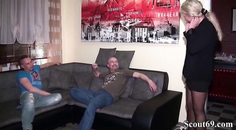 Daddy and Step s. Fuck German MILF in hard Threesome