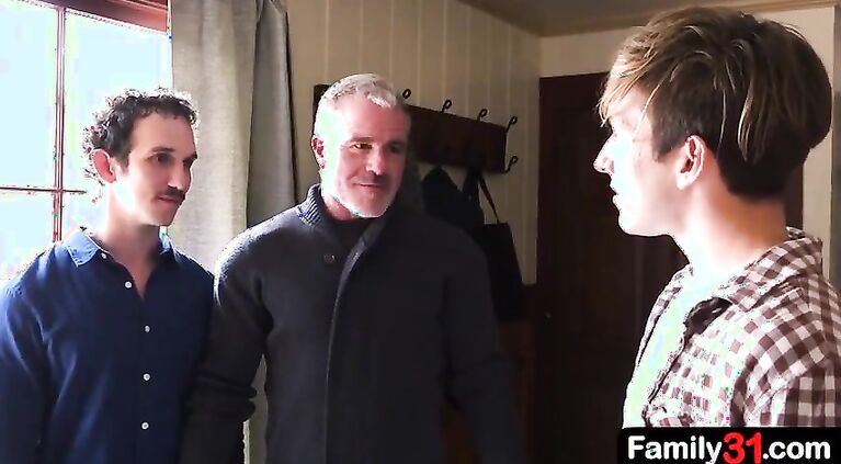 The stepson and his stepdad take turns pounding the old man’s hole before the boy breeds it