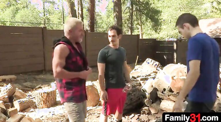 Three generations of family (sexy grandfather, naughty stepdad and cute stepson) line up with hard dicks for a hot fucked