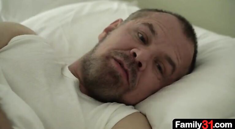 The old stepdad stuff his thicky, meaty cock in the boy’s hole, stretching it out as he pounds him passionately