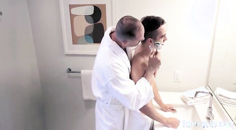 Dad Teaches s. How To Shave While Shoving Cock Inside Him
