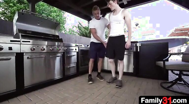 Horny stepdad slides his cock inside the s.’s tight asshole, fucking him raw while he grunts aggressively