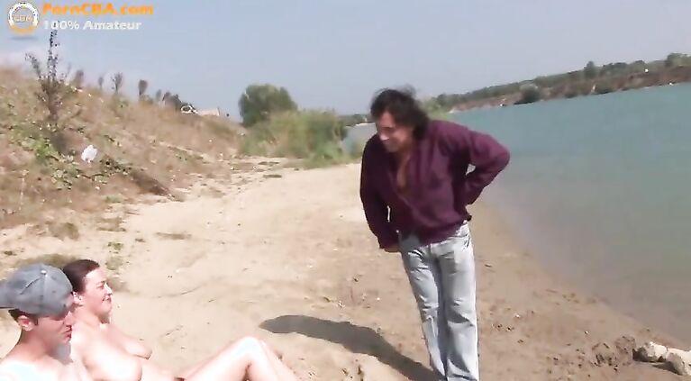 Real amateur threesome on the beach