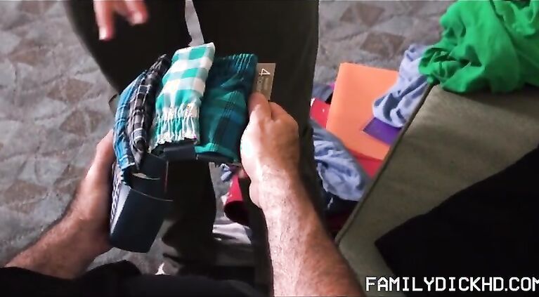 Young Twink Schoolboy Stepson And His Bear Stepdad Fuck During School Clothes Try On