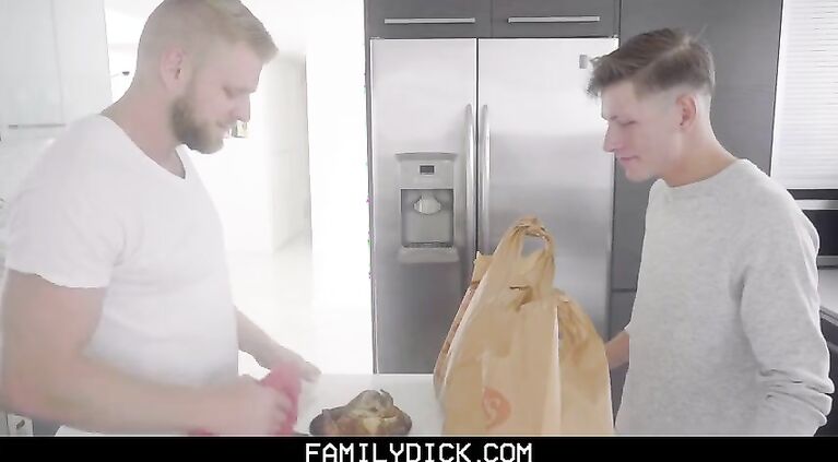 FamilyDick - Muscular Stepdaddy Stuffs His Boy Before Thanksgiving Dinner