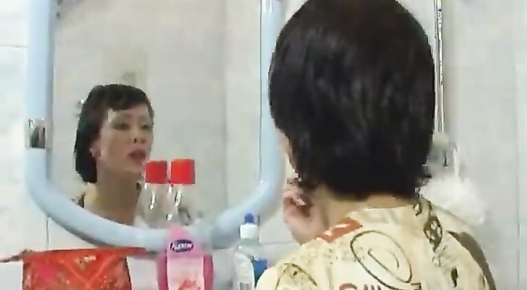 Taking a hot shower together with dad