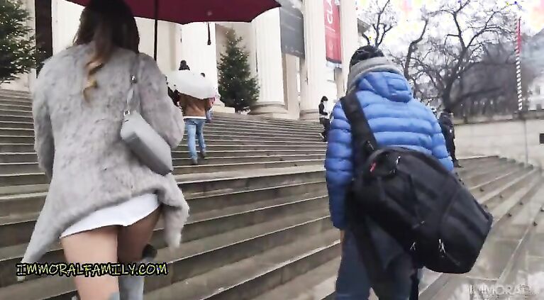 British Babe Goes to The History Museum with Her Stepdad