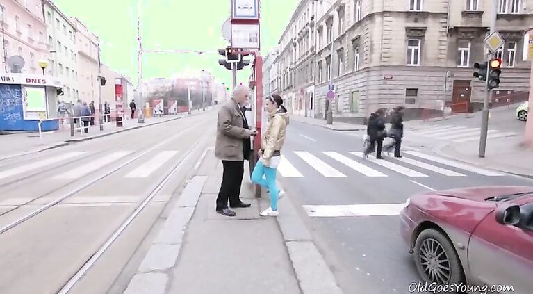 This old goes young guy admired Lenka's ass before licking her pussy