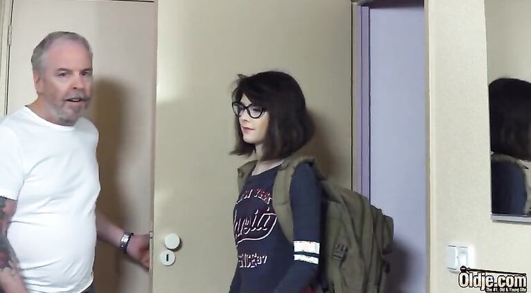 Beauty with glasses fucked hardcore by grandpa