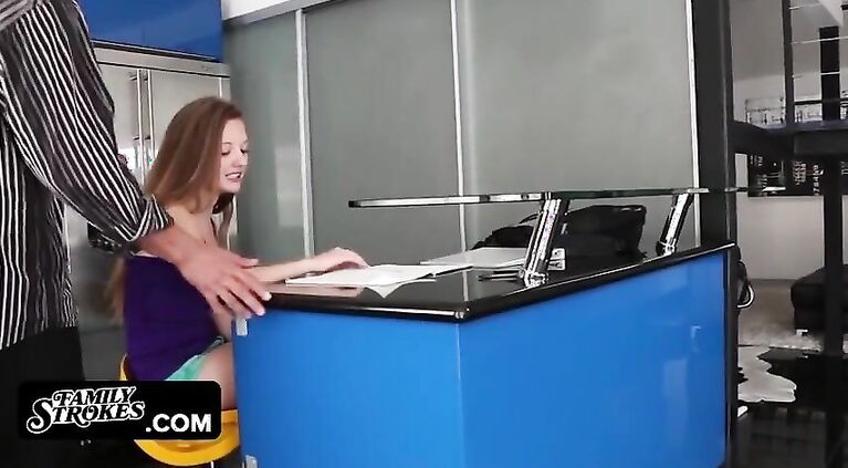 Attractive Bratty Step Sister With Thick Ass Begs Big Stepbro On Her Knees Slurping On His Meat