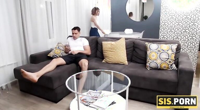 SIS.PORN. Perverted guy watches stepsister cleaning and offers her a break to be banged