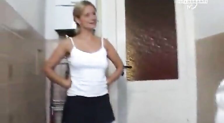 hot blond mother fucks with son in bathroom