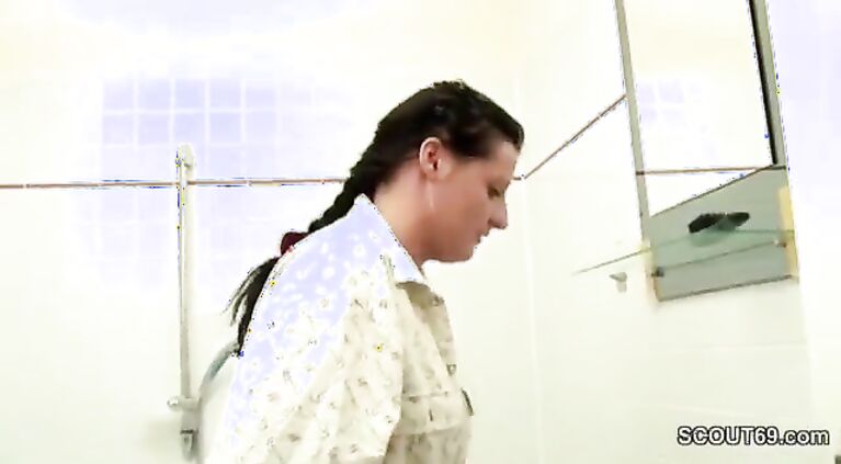 german step son caught mom in bathroom and seduce to fuck