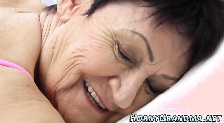 Massaged granny cum mouth