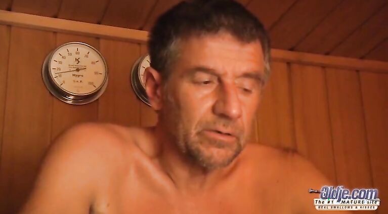 Teen Fucked in the sauna room gives a blowjob sucks old cock