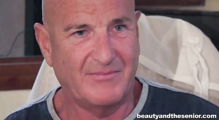 Bald senior initiates shy Beauty