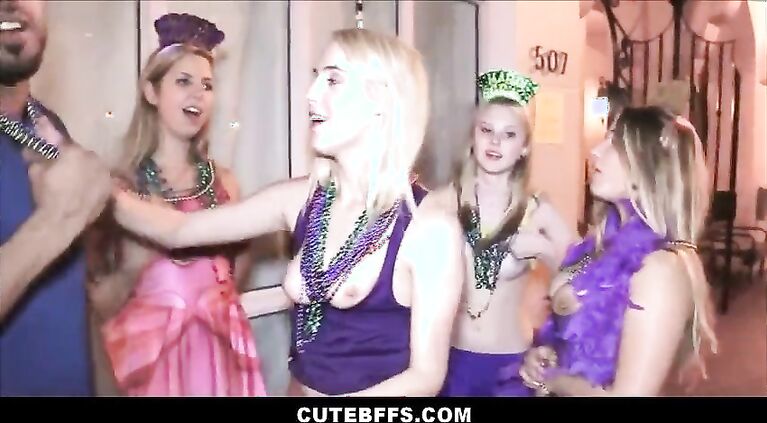 Cute Teen Girls Orgy With Guys During Mardi Gras