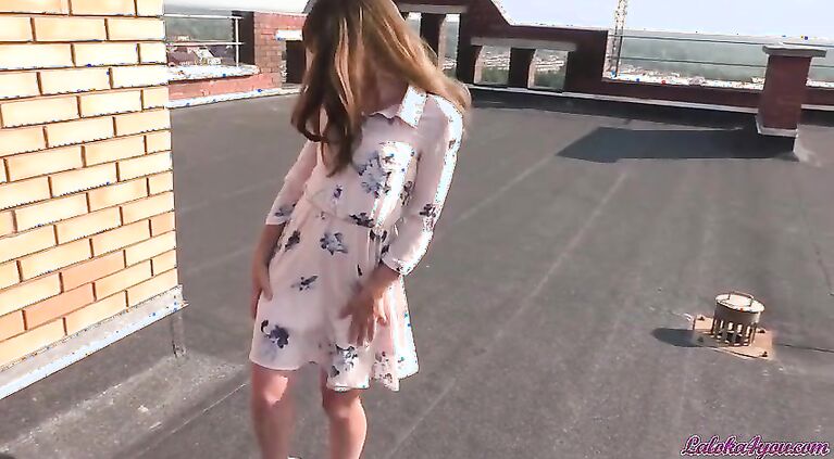 Sexy Student on the Roof Passionate Blowjob and Doggy Fuck - Outdoor