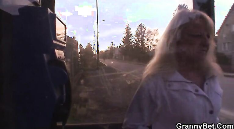 Blonde old granny rides young dick