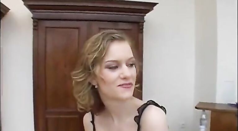 Cute young blonde jerking her pussy and filmed by depraved old man