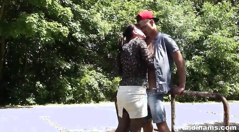 Old slut Vicky almost caught fucking young Daniel outdoors