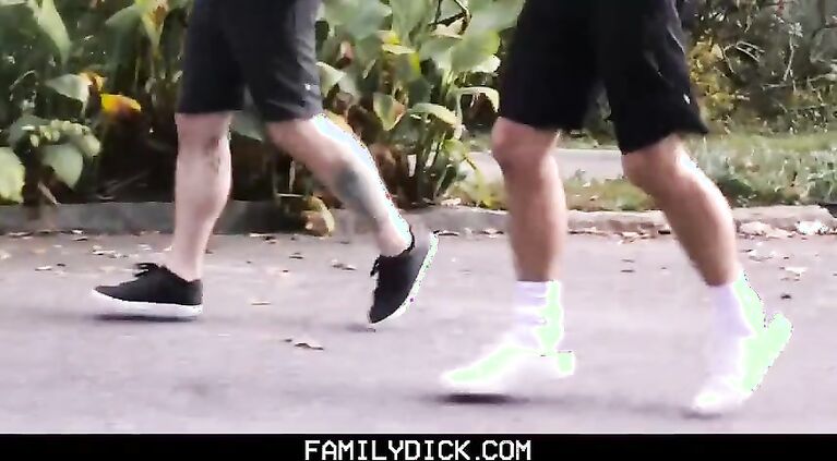 FamilyDick - Older tattooed muscle daddy coaches virgin stepson on thick cock