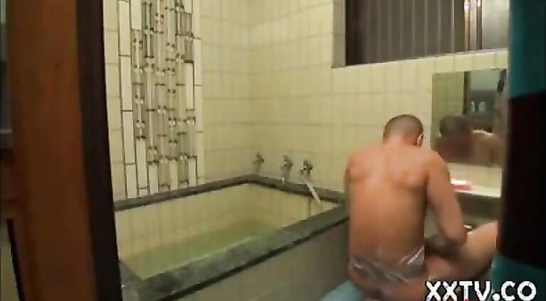 Japanese aunt company her nephew in bathtub